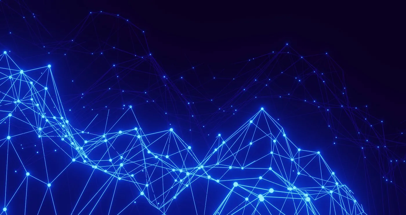 Blåt blockchain-netværk af forbundne noder