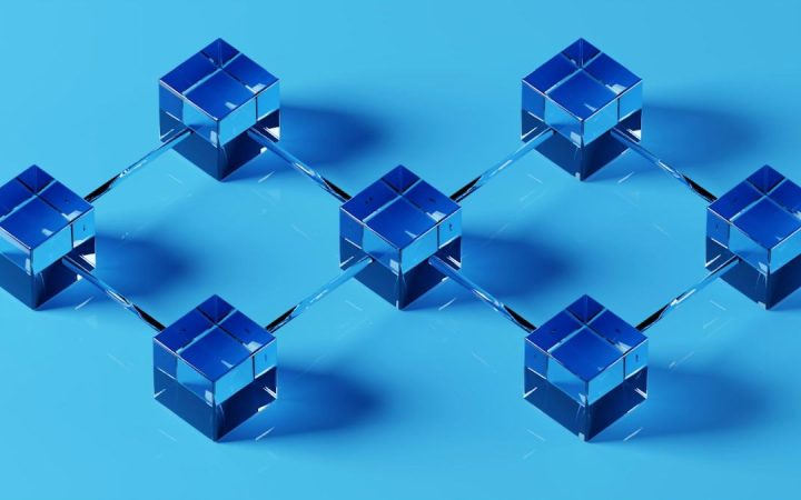 Blå blockchain-kuber