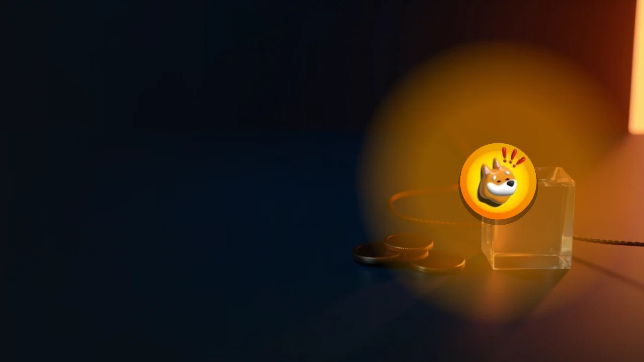 Bonk-logotypen över en mörkblå scen med tomma metalltokens, en glödande glaskub och en kabel.