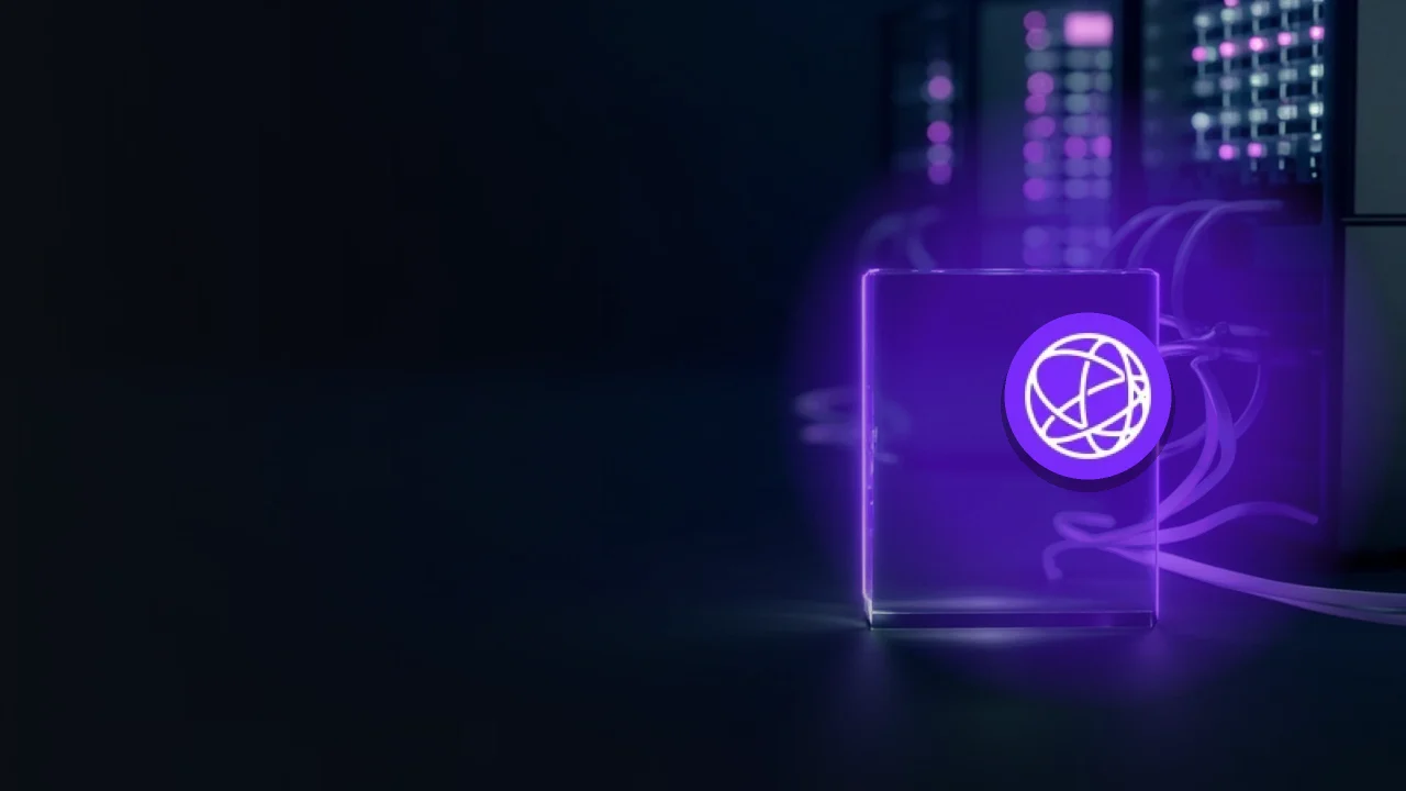 The Celestia logo over a dark navy background of glowing servers and glass blocks.