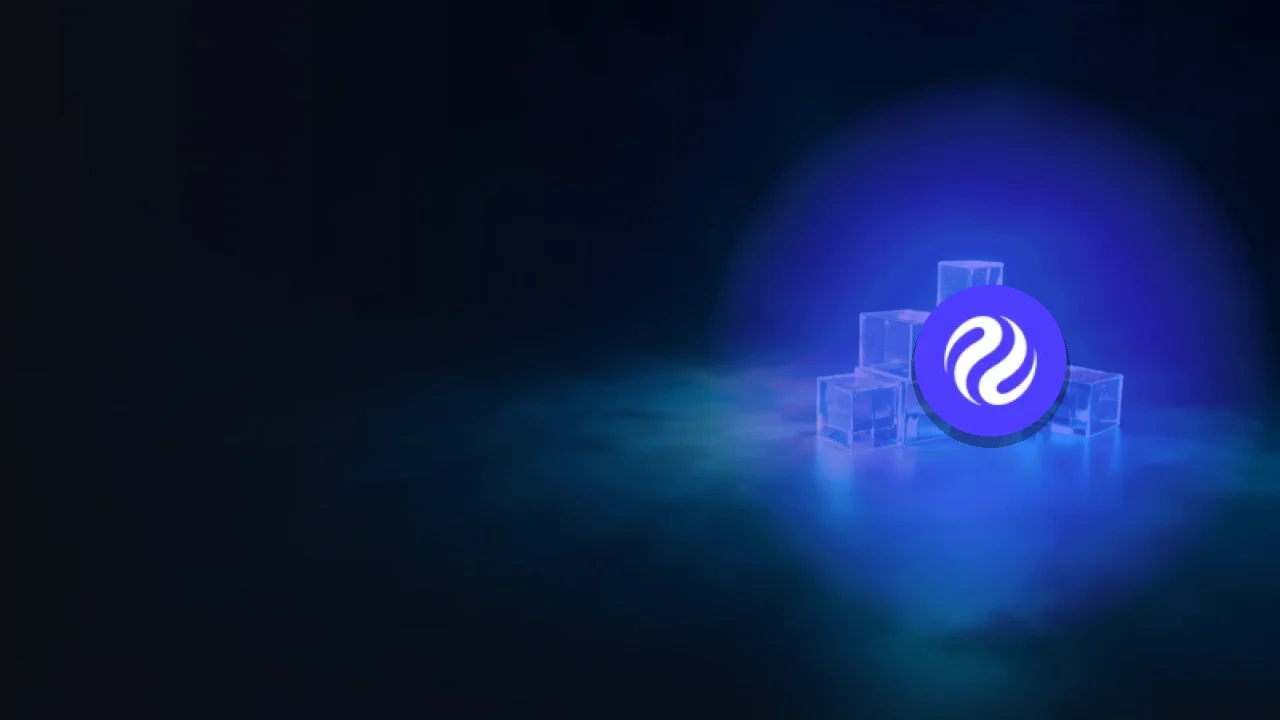 The Injective logo over glowing glass blocks on a dark navy background.