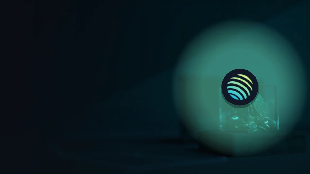 The Jupiter logo over a glass cube of teal coins on a dark navy background.