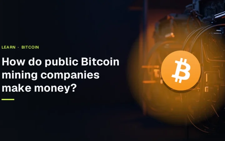The title of the Bitcoin mining guide and the Bitcoin logo over rows of glowing mining machines and cables