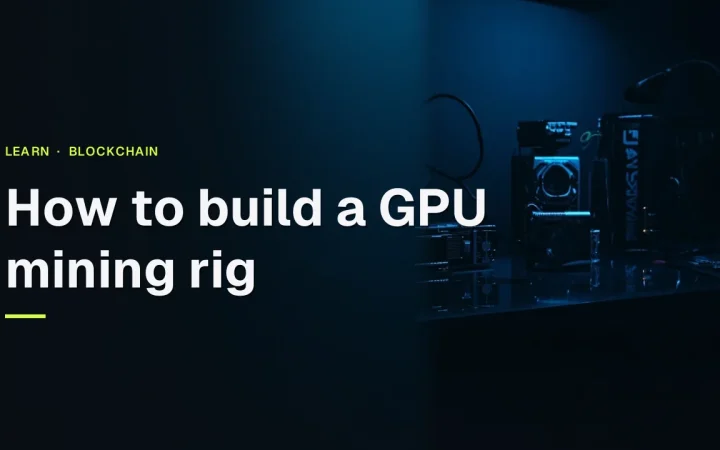 The title How to build a GPU mining rig over a dark background of glowing graphics cards and cables.