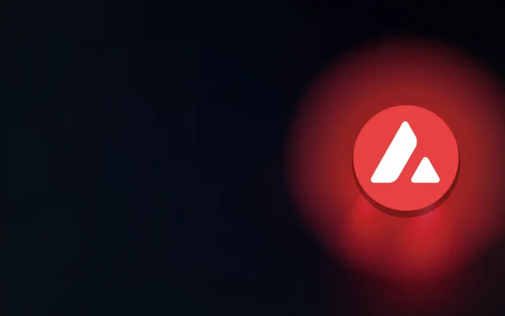 The Avalanche logo over a dark navy background featuring a glowing red glass block.
