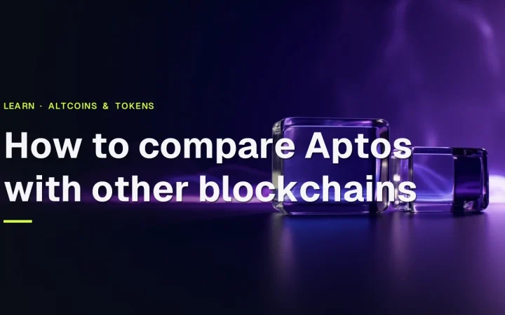 Dark navy background with glass blocks joined by glowing violet light on the right and empty dark space on the left for the title.
