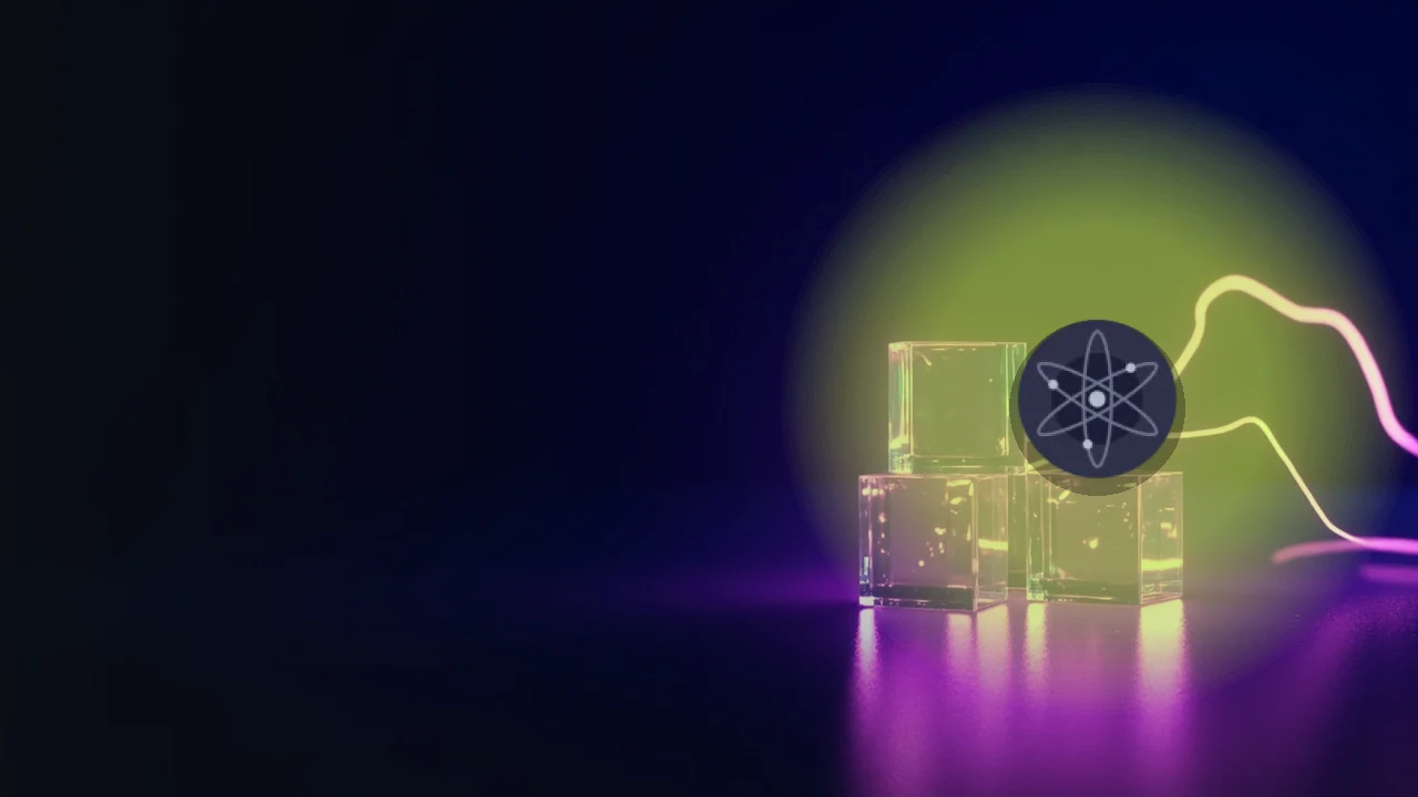 The Cosmos logo over a dark background of glowing glass blocks joined by violet lines.