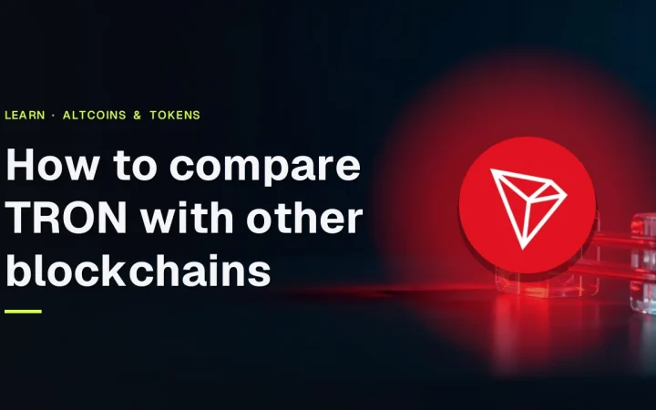 The guide title and TRON logo over a dark navy background with glowing red glass blocks and light beams.