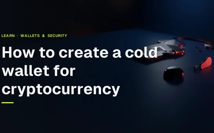 A hardware wallet with a blank screen, a steel plate, a padlock, and a shield on a dark navy desk with red glow.