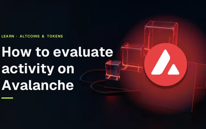 The title How to evaluate activity on Avalanche with the real Avalanche logo over dark glass blocks joined by glowing red lines.