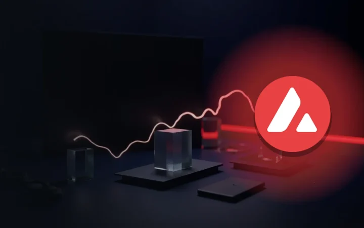 The Avalanche logo over dark glass blocks joined by glowing red lines.