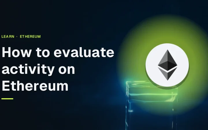 Ethereum guide cover with title and logo over a dark navy scene of glowing glass blocks joined by light.