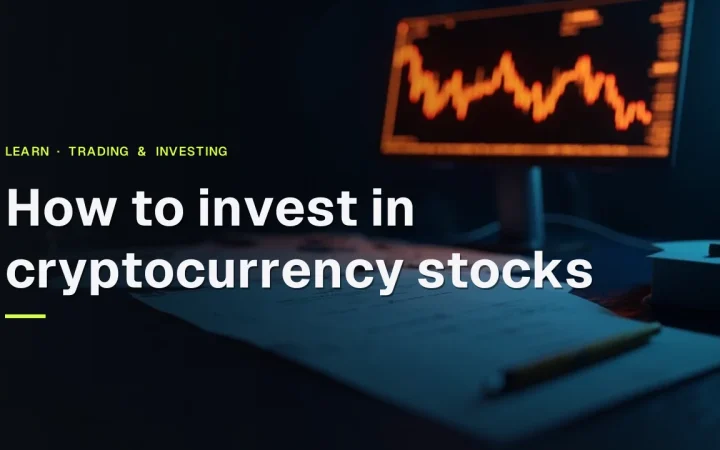 A dark desk with a glowing orange stock chart, a blank form, a pen, and blank certificates, title absent.