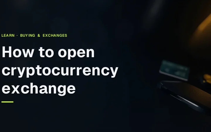 How to open a cryptocurrency exchange account, with a blank phone, ID card and bank card on a dark desk under gold light