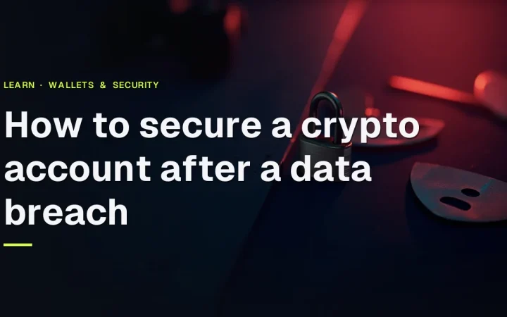 The guide title over a dark desk with a hardware wallet, steel plate, and padlock on the right.