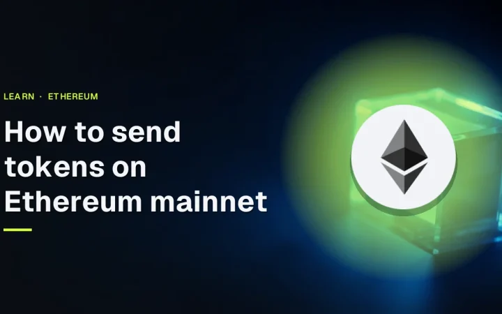 The guide title and Ethereum logo over glowing blue glass blocks joined by light on a dark navy background.