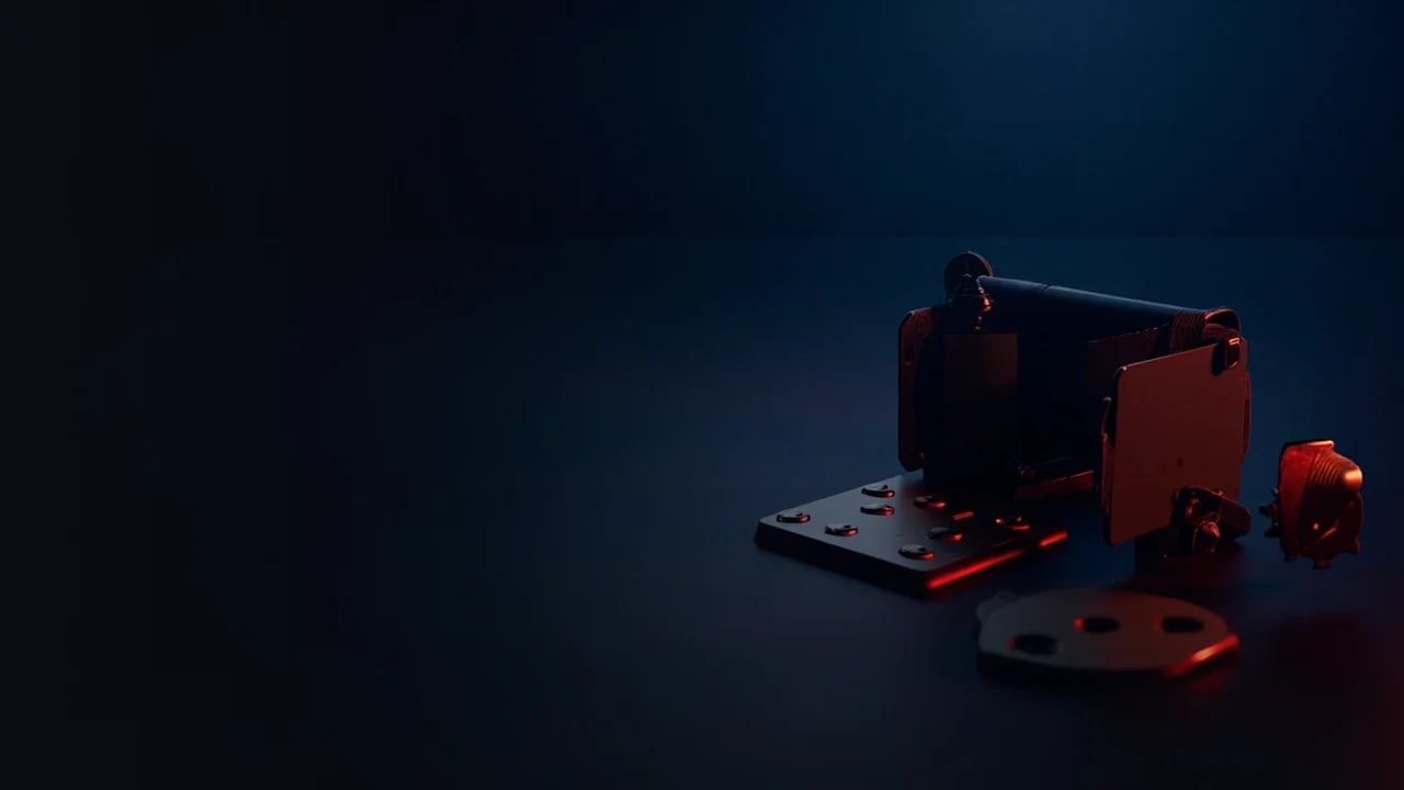 En mørk navy scene med en hardware wallet, stålplade, hængelås og skjold oplyst i rødt.