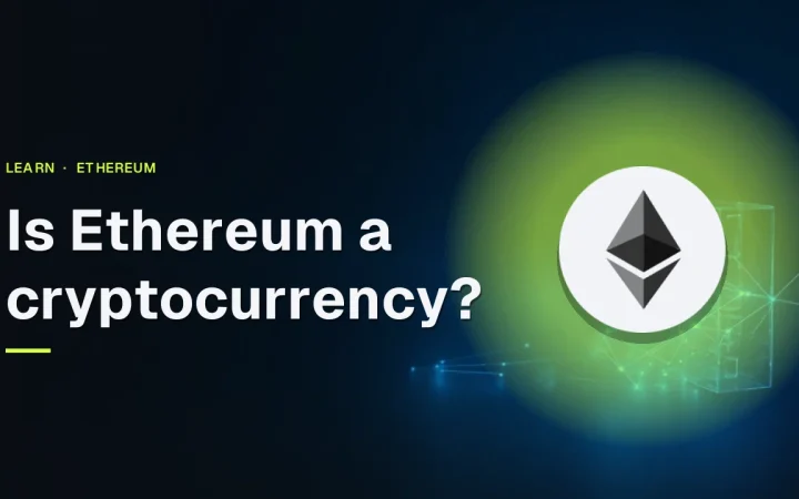 Ethereum guide cover with title and logo over glowing glass blocks linked by blue light on dark navy.