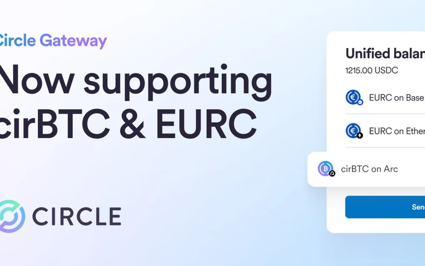 Circle Gateway, cirBTC 및 EURC를 위한 통합 유동성 추가