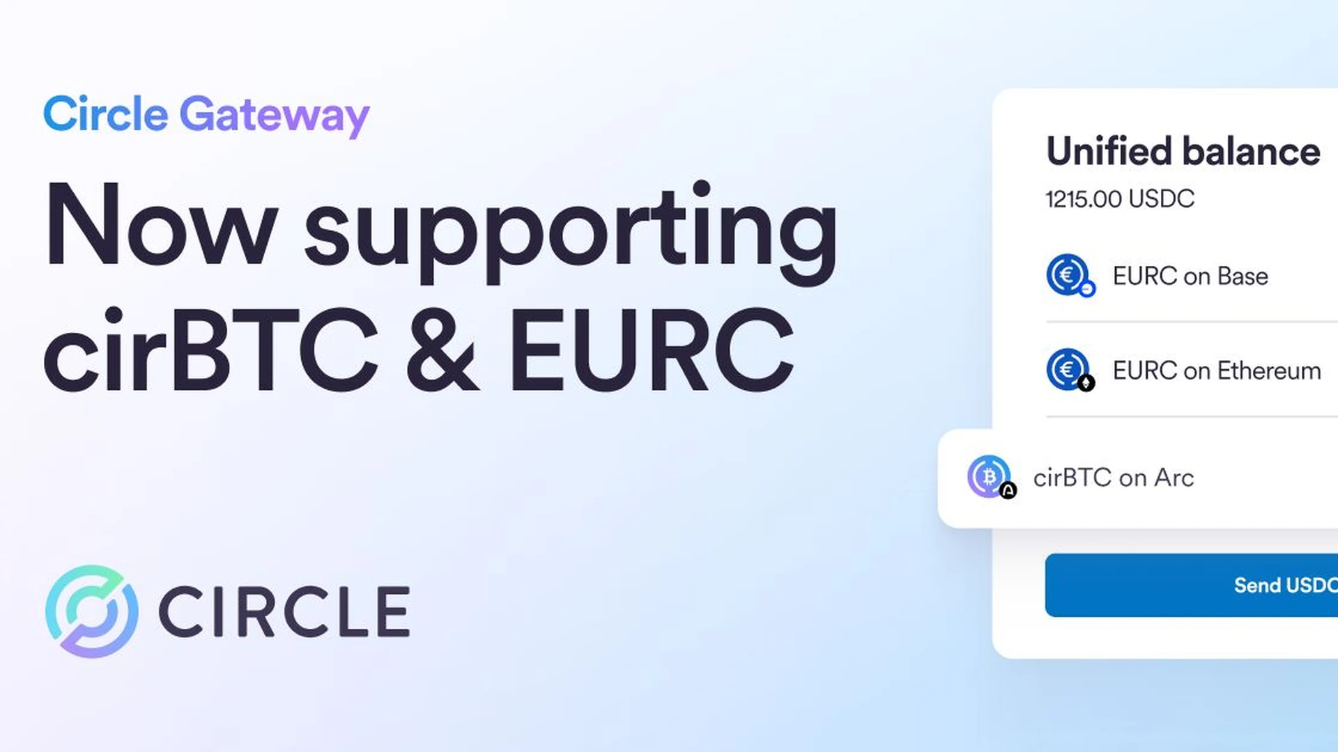 Circle Gateway, cirBTC 및 EURC를 위한 통합 유동성 추가