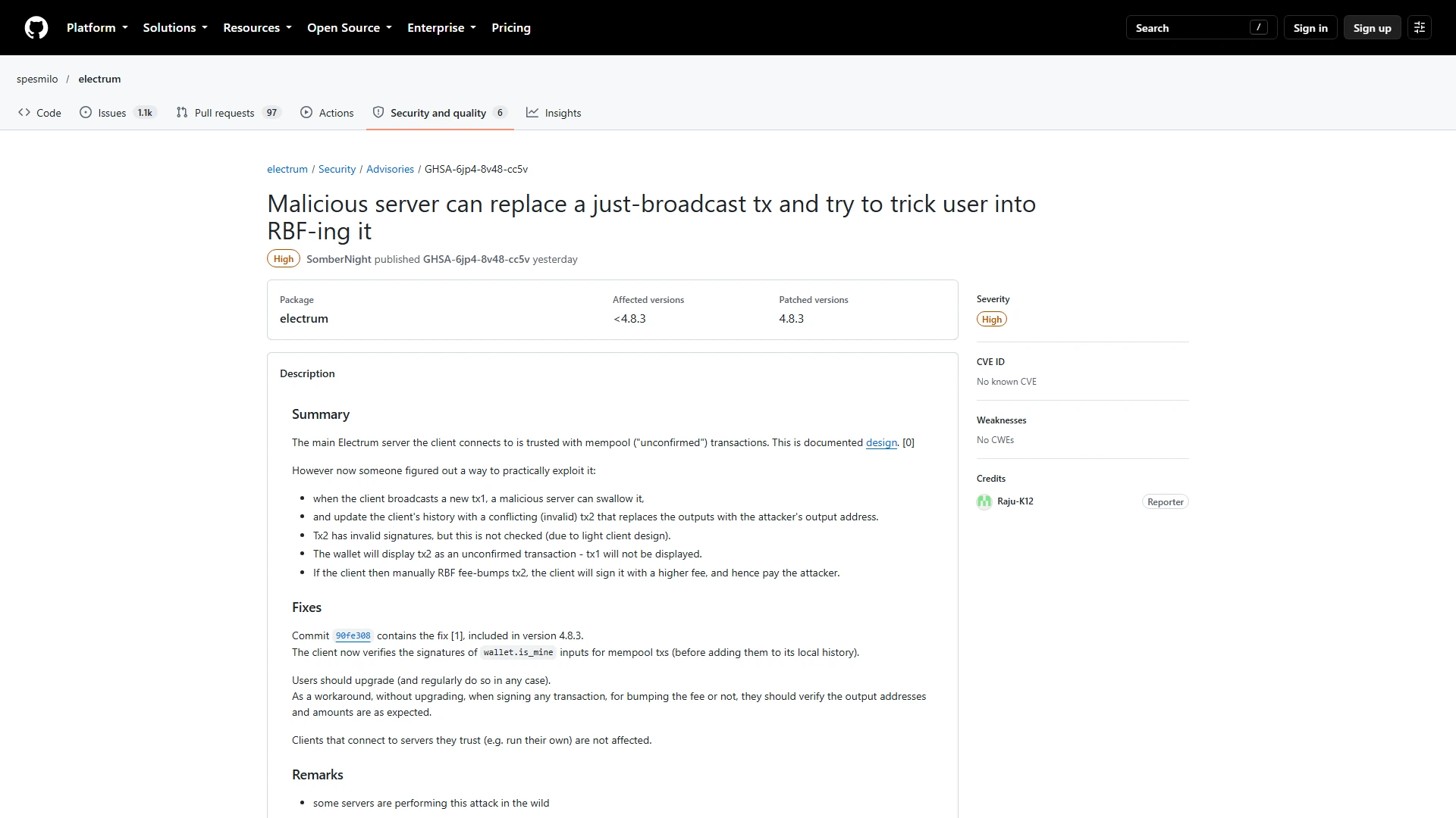 Electrum urges users to install version 4.8.3 after security reports