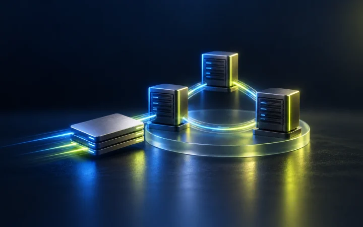 Transaction packets approaching connected network nodes, illustrating the Solana Transaction V1 upgrade.