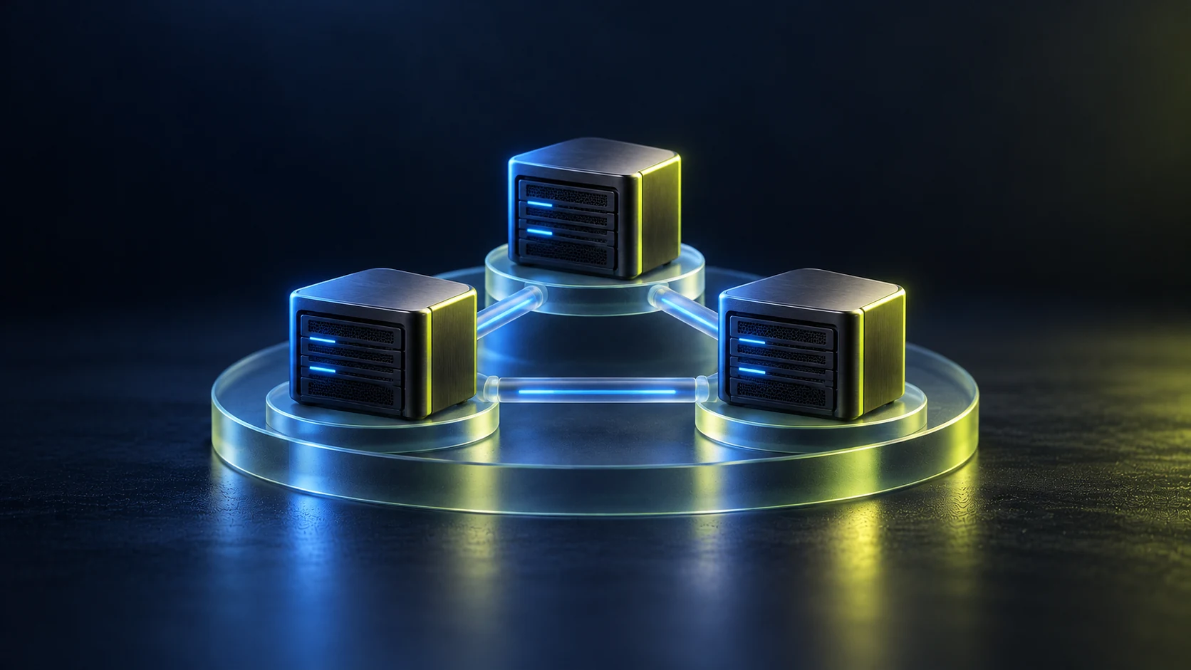 A small isolated node network on a glass platform, illustrating prototype testing.