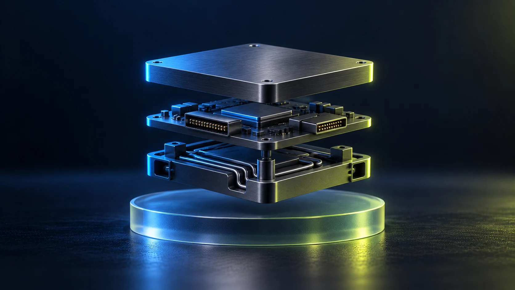 An exploded view of an infrastructure component, illustrating distinct technical dependencies.