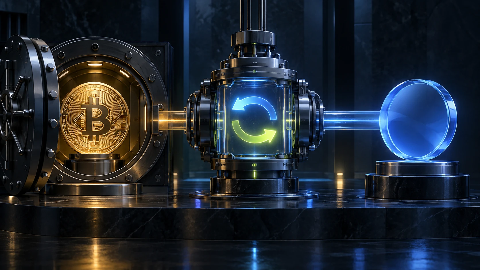 Native Bitcoin collateral linked through a reversible mint-and-burn mechanism to a representation token.