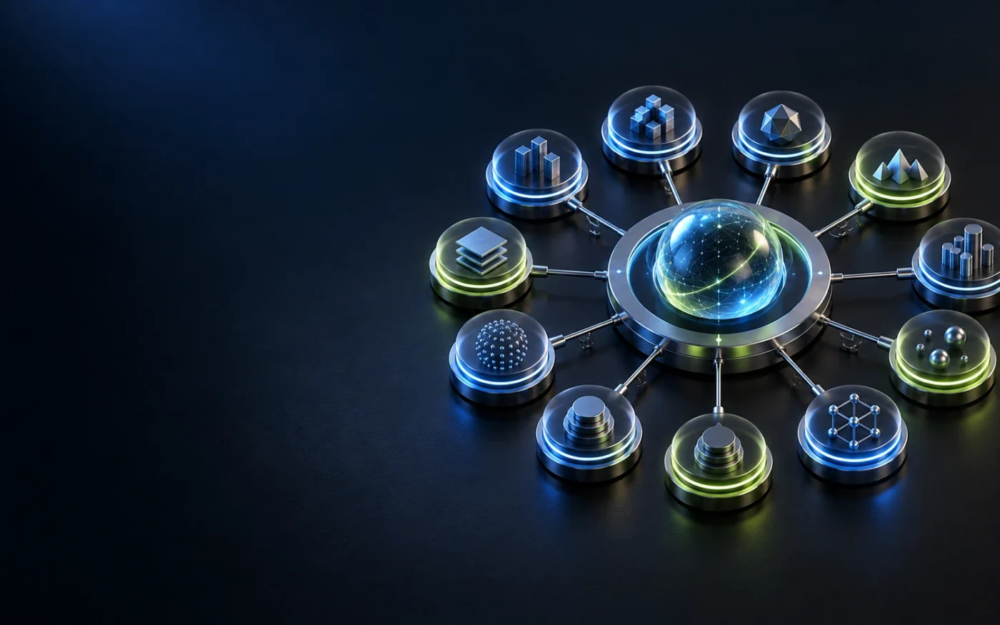 Connected metallic modules illustrate a broad rebound across multiple crypto market segments.