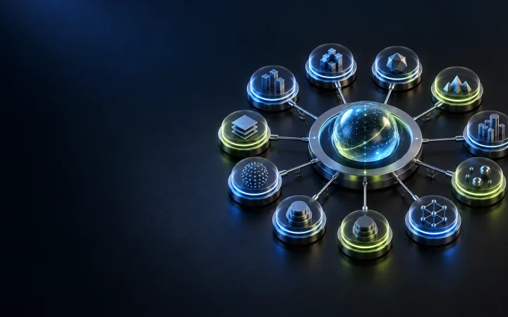 Connected metallic modules illustrate a broad rebound across multiple crypto market segments.