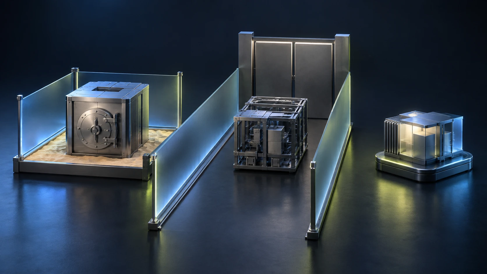 Three separate infrastructure modules illustrate different regulatory stages and functions.