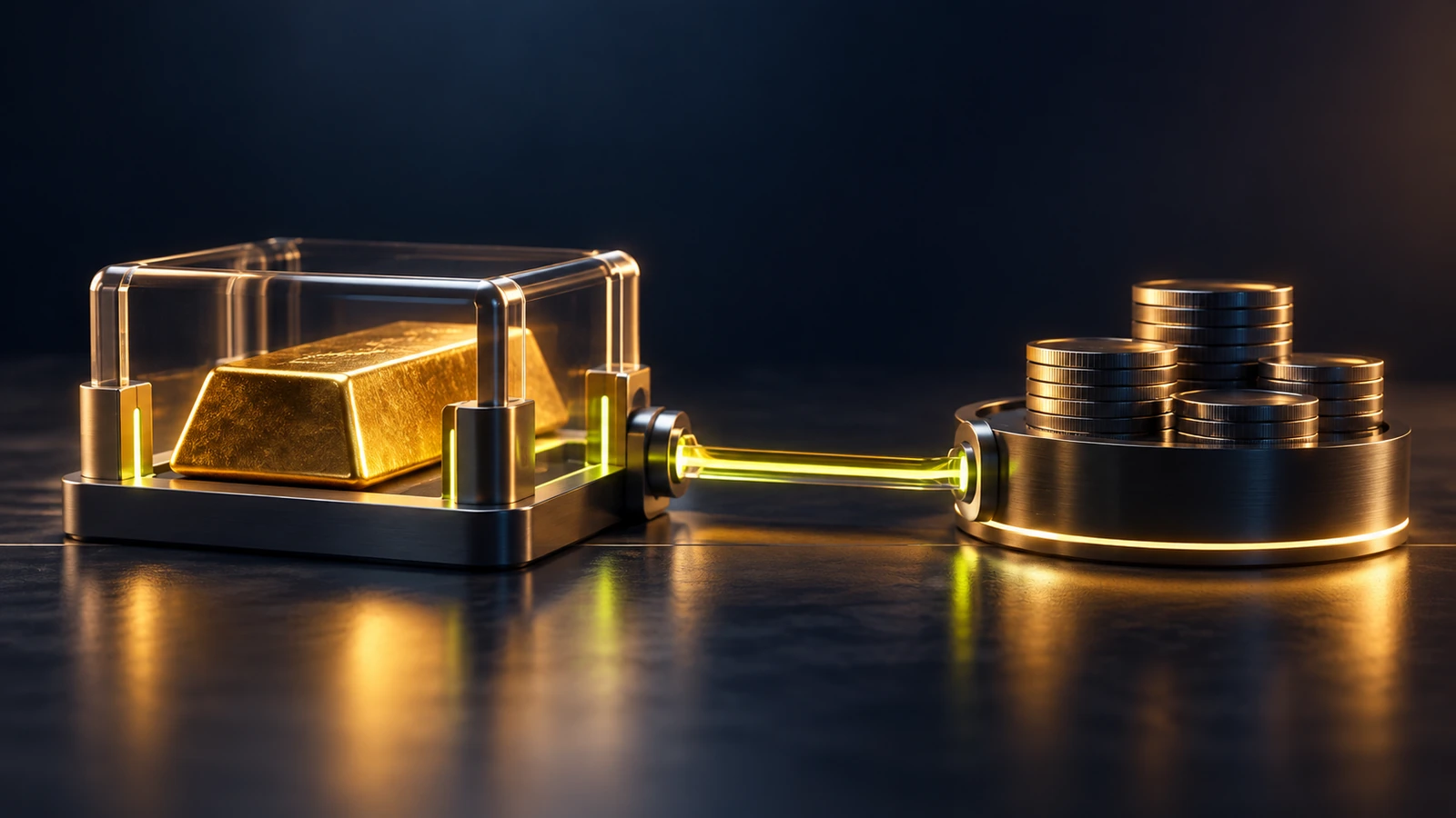A protected commodity ingot connects to a separate pool of financing capital.