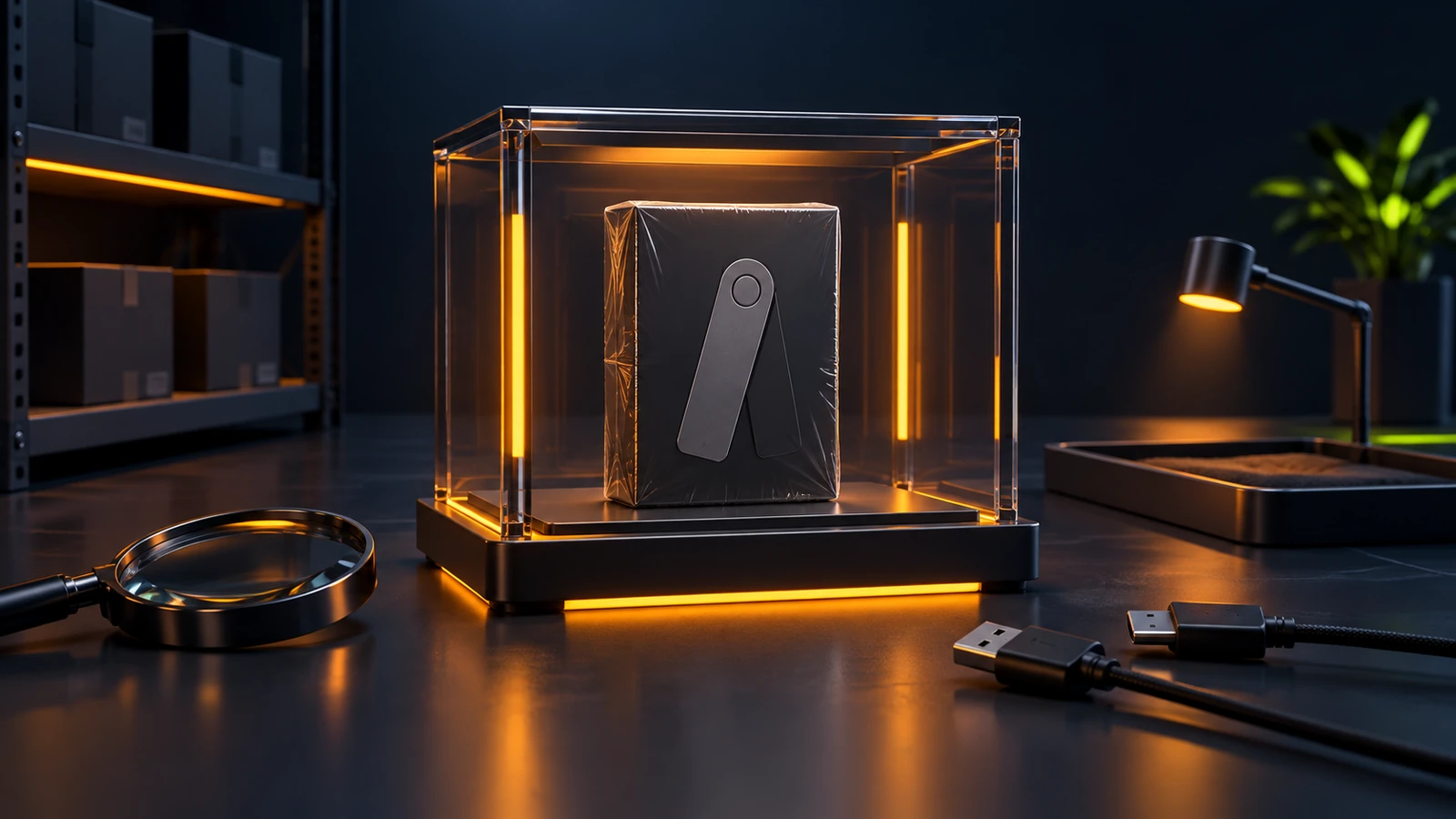 An unused sealed hardware wallet is quarantined and kept disconnected for inspection.