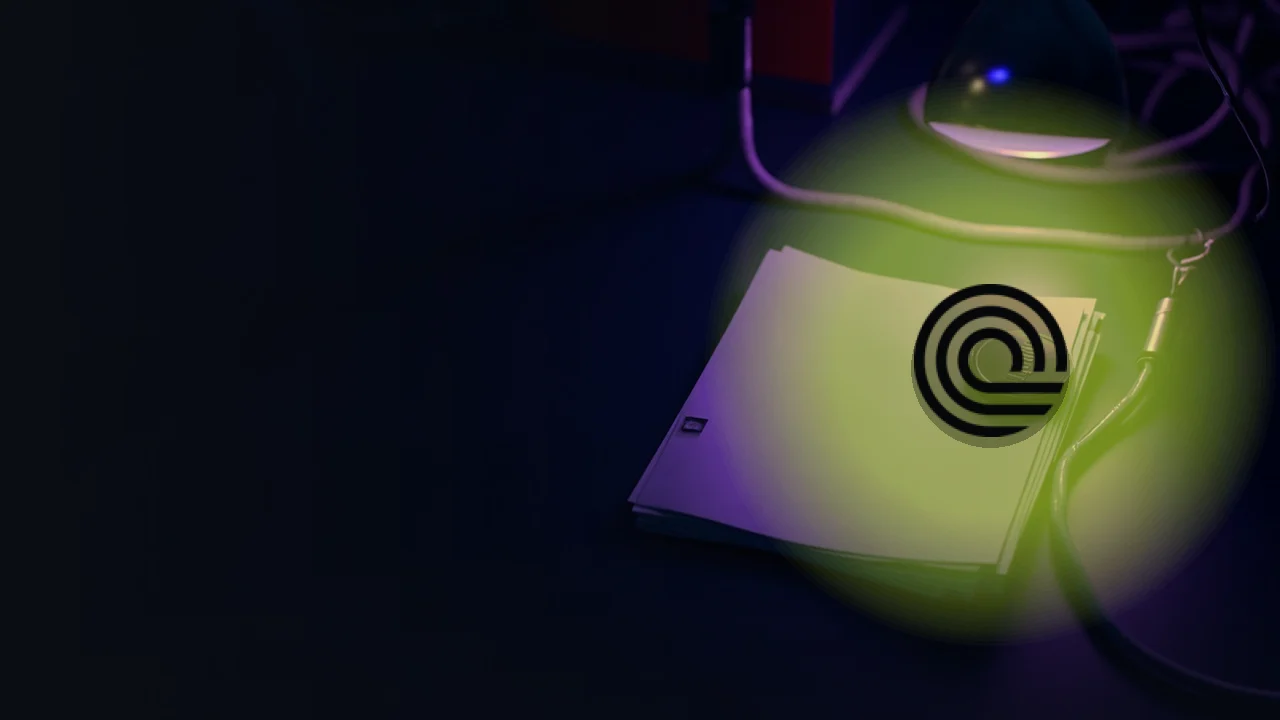 Ondo-logoet over tomme papircertifikater og en metaltoken oplyst i violet og navy.