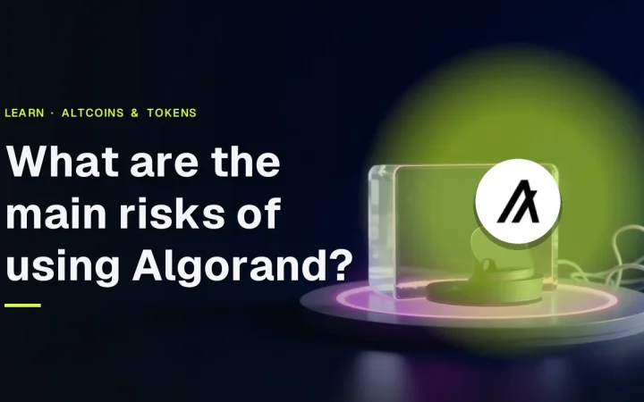 Algorand guide cover with the title and the real Algorand logo over a dark navy scene of a glass block, blank discs and a small screen lit in violet.