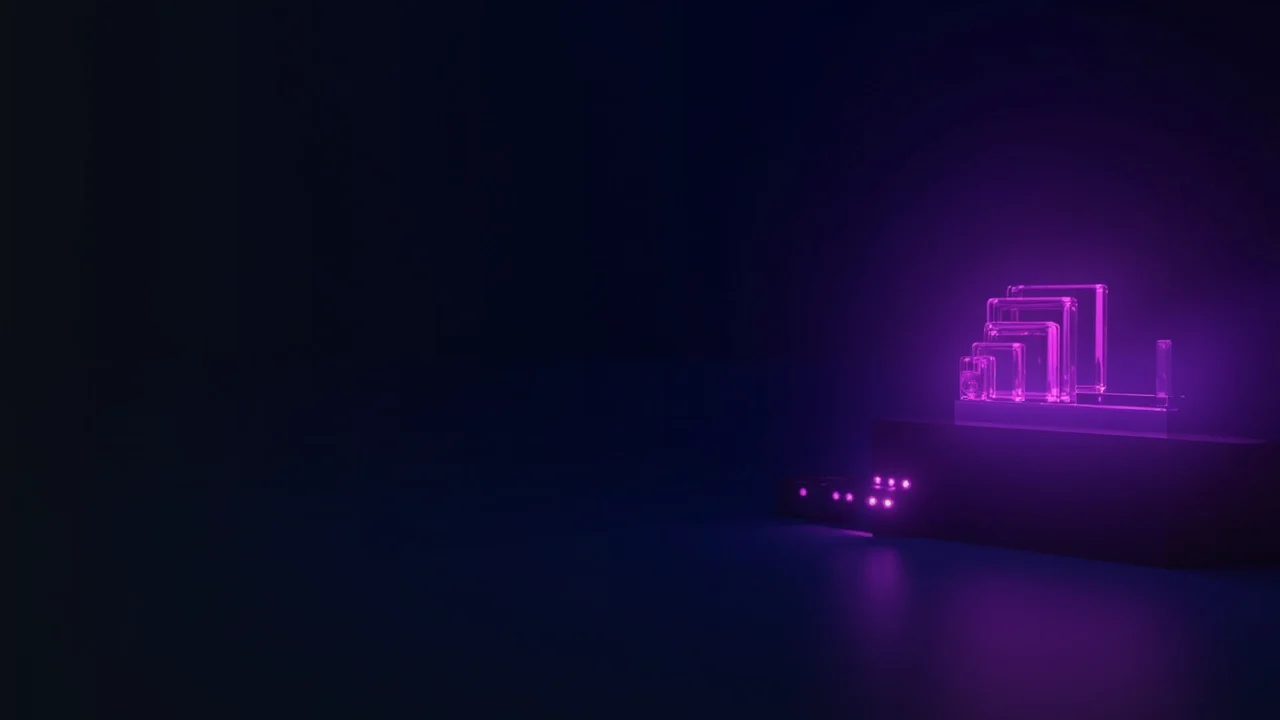 A dark navy background with glass blocks joined by violet light and a router, representing Aptos risk.