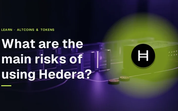 Hedera guide cover: the Hedera logo and title over a dark navy scene of glass blocks linked by violet light lines and unmarked metal tokens.