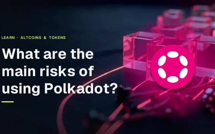 Polkadot guide cover with the Polkadot logo and title over glass blocks joined by glowing magenta light on a dark navy background.