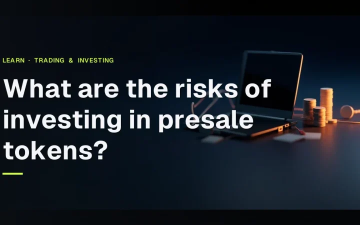 Was sind die Risiken einer Investition in Presale-Token? über leeren Münzen und Papierstreifen auf einem dunkelblauen Hintergrund.