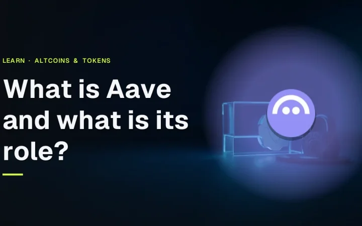 Aave guide cover with the Aave logo over a dark navy background with a glass block, padlock, and shield on the right.