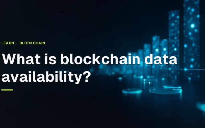 Abstract glowing bars and dials on a dark navy background with cyan blue accents, representing blockchain data availability.