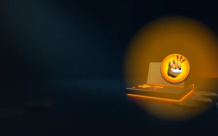 Bonk-logoet over en mørk navy scene med en tom enhed og tokens, der gløder orange til højre.