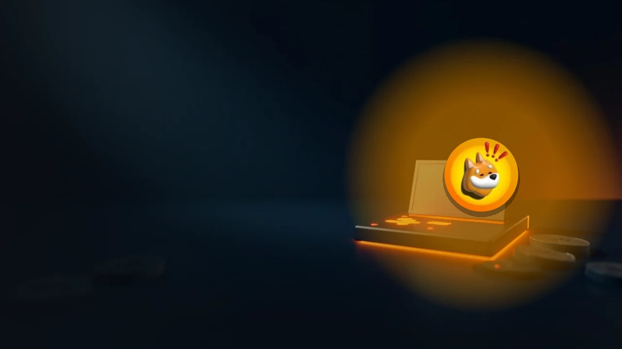 Das Bonk-Logo über einer dunkelblauen Szene mit einem leeren Gerät und Token, die rechts orange leuchten.