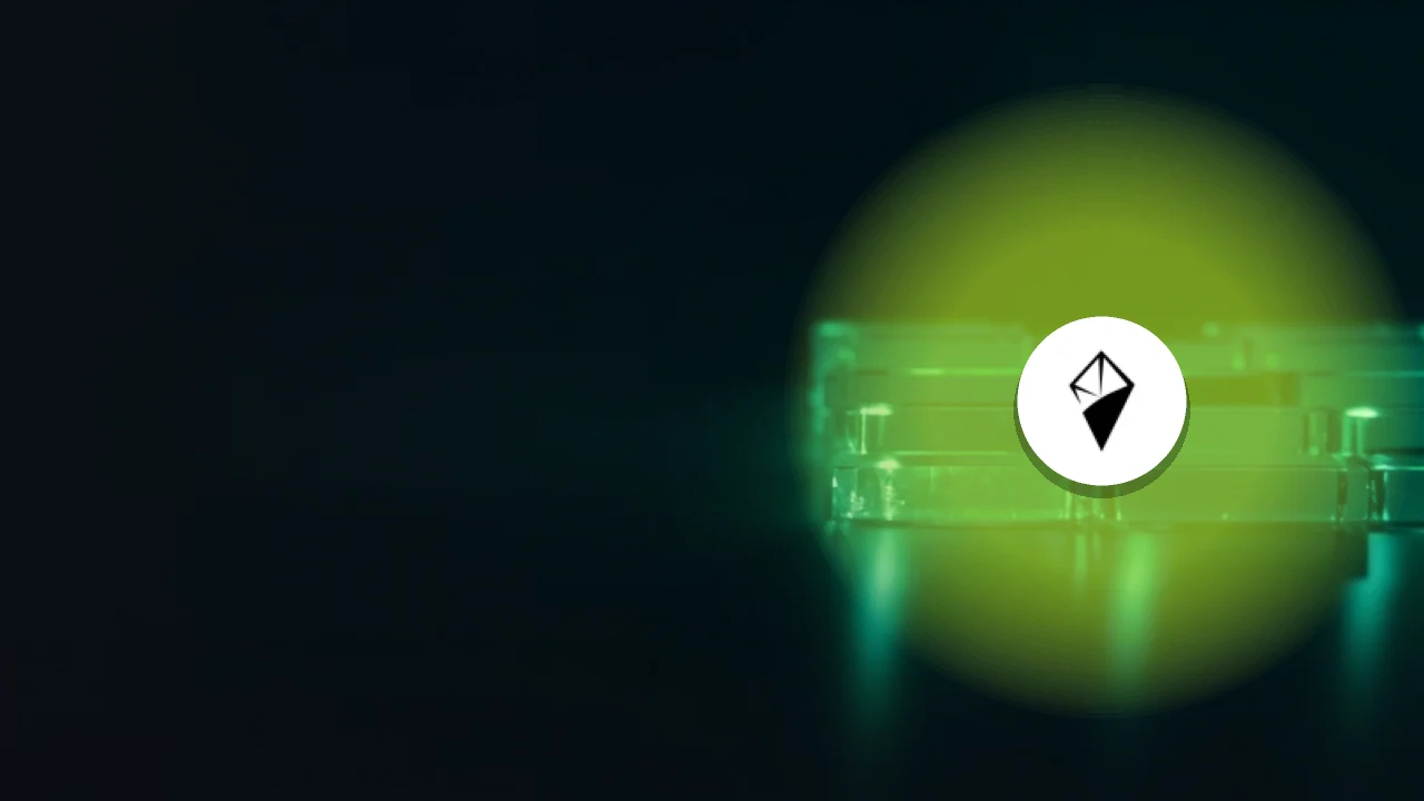 The AINFT logo over a dark background with glowing green glass tiles on the right.