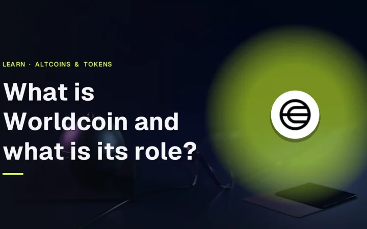 The title What is Worldcoin and what is its role? with the Worldcoin logo over a dark navy background with a glowing metal orb on the right.