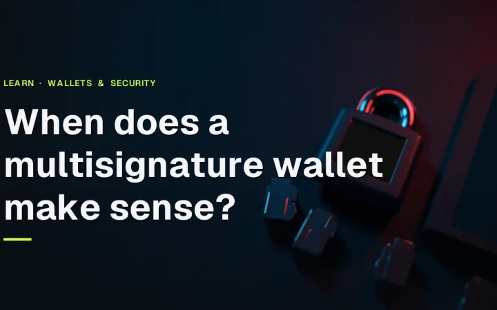 The title over a dark navy background with a padlock, a blank hardware wallet and keycards lit by red accents